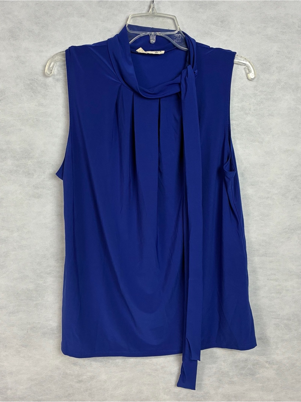 Tiffany & Grey Top Sz Petites XL Side Tie Neck Blue Sleeveless Pleated Women's